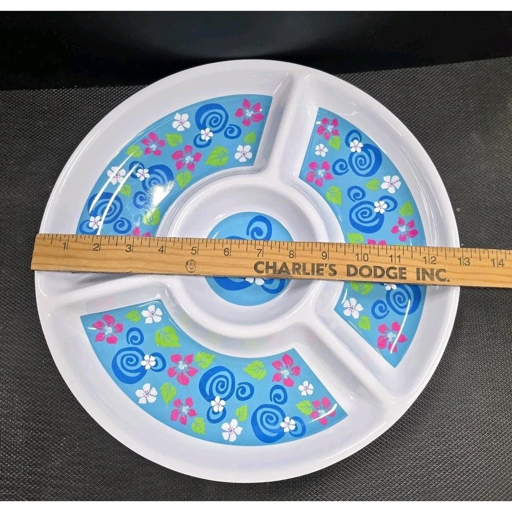 Disney Dip Tray Party Serving Platter Round Plastic Mickey Mouse Hawaiian Floral